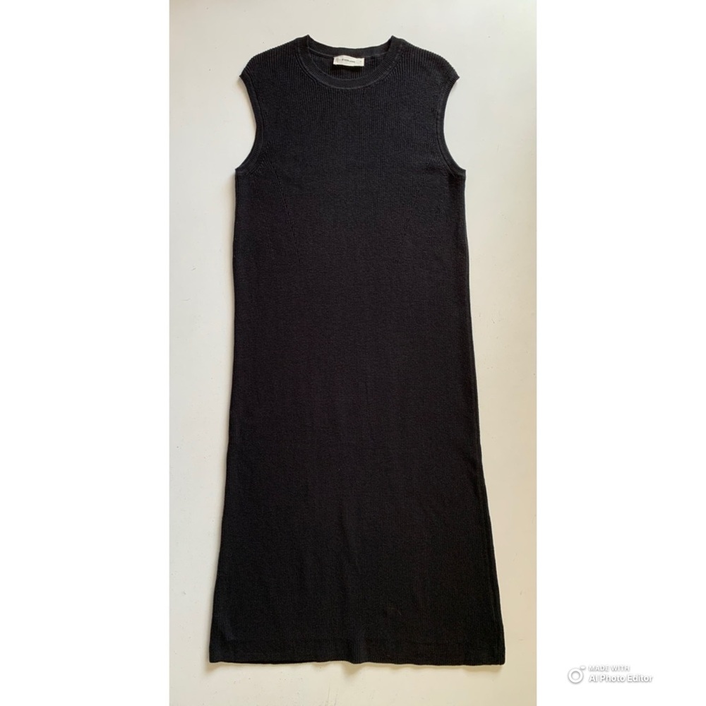 Everlane Size XL Black Midi Dress in Everyday Cotton Ribbed Knit NWOT - Picture 9 of 16